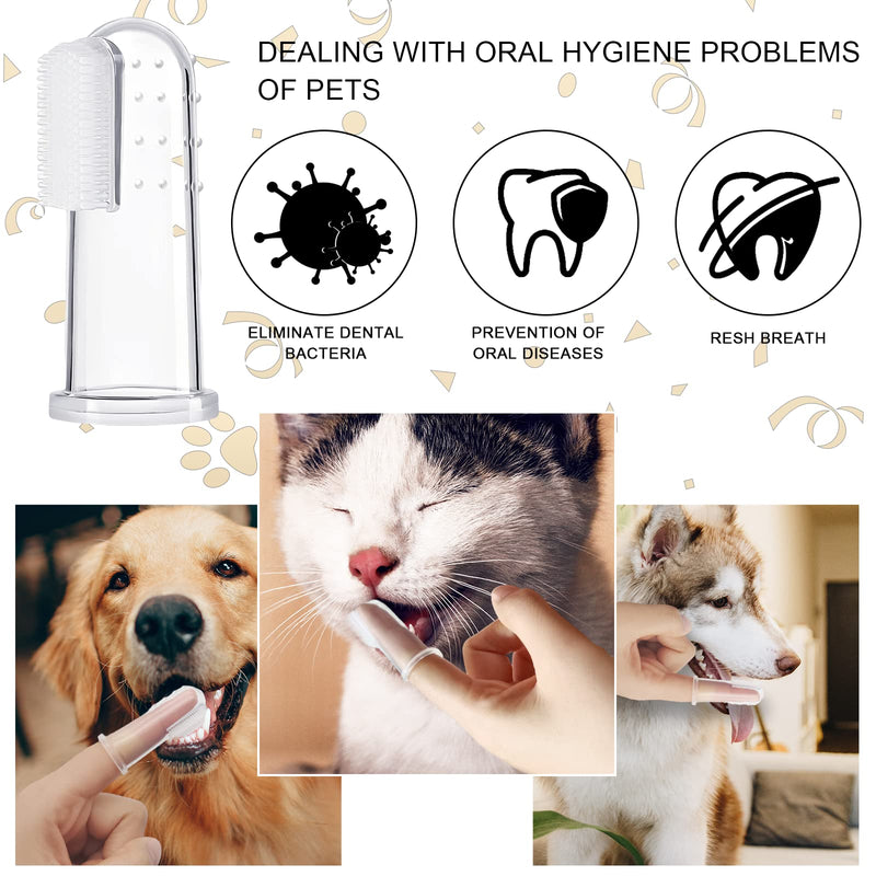 BLMHTWO 5 Pieces Dog Tooth Brushing Kit Finger Toothbrush for Dogs Cat Puppy Toothbrush with Silicone Bristles and 16 Round Particles Thickened Silicone-Layer Transparent Dog Toothbrush for All Pets - PawsPlanet Australia