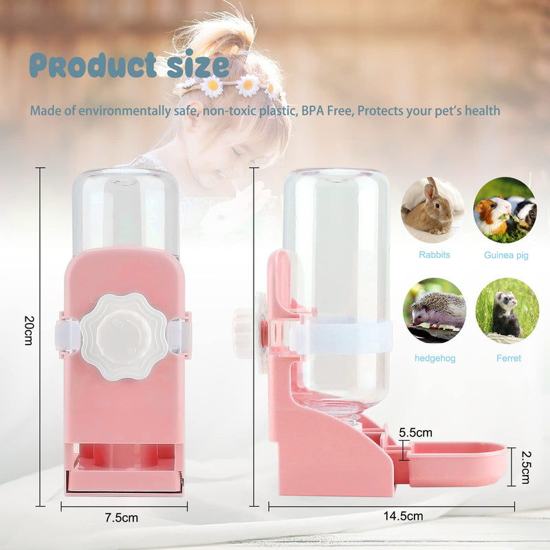 Rypet Rabbit Water Bottle No Drip - 17oz Hanging Water Fountain Automatic Dispenser Pet Cage Water Feeder for Bunny Chinchilla Guinea Pig Hedgehog Ferret Pink - PawsPlanet Australia