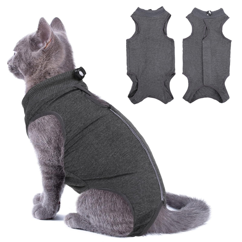 SUNFURA Cat Recovery Suit, Cat Onesie for Cats After Surgery, Breathable Cat Surgical Spay Suit for Abdominal Wounds Skin Diseases, E-Collar Alternative Cat Surgery Shirt Anti Licking, Grey M Medium