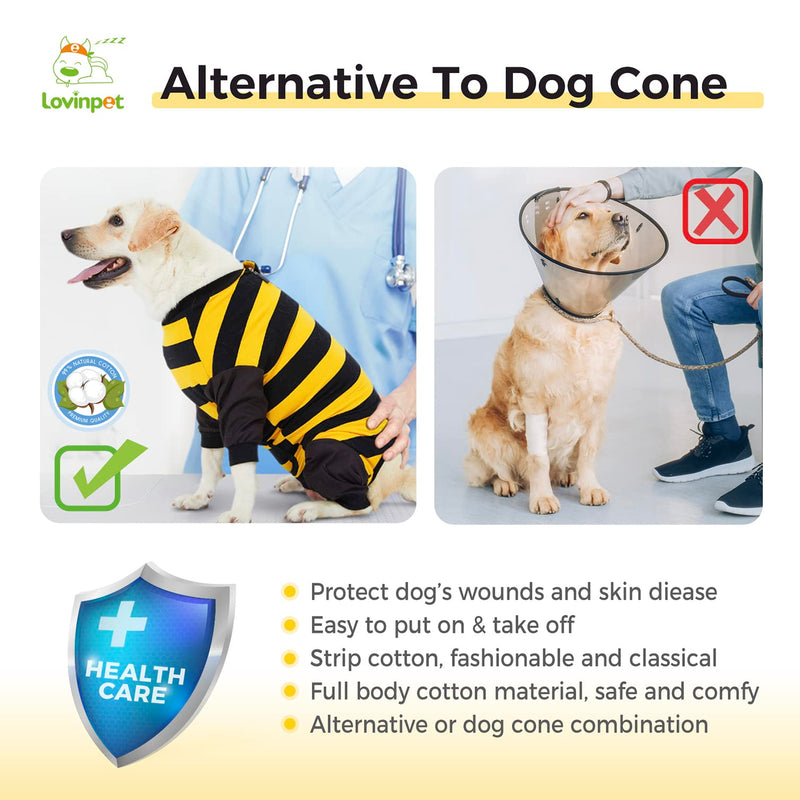 LovinPet Dog Recovery Suit for Large Medium Dogs Bodysuit Onesie for Shedding Skin Disease Pet Pajamas Dog Anti Licking Snugly Suit Dog Bodysuit for Abdominal Wound After Surgery,Yellow/Black,3XL 3XL Black collar/Yellow - PawsPlanet Australia