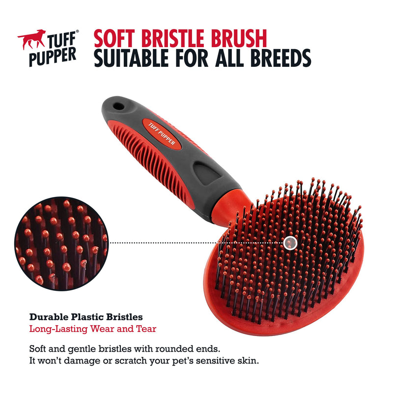 Tuff Pupper Round Bristle Soft Brush for Dogs and Cats | Gentle Grooming for Short or Long Hair | Soft Pin Tool for Sensitive Skin | Detangle & Remove Loose Fur | For Dematting & Detangling Undercoat Soft Bristle Brush - PawsPlanet Australia