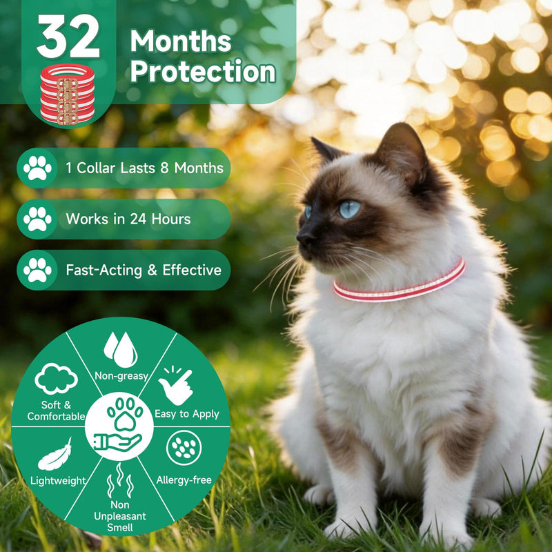 Flea Collar for Cats, 4 Pack Flea and Tick Prevention for Cats, 32 Months Cat Flea Treatment, Adjustable Cat Flea Collars, Waterproof Cat Flea and Tick Treatment Collar, Flea Treatment for Cat