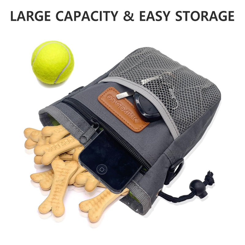 Dog Treat Pouch, Versatile Treat Pouches for Pet Training Easily Holds 2 Cups Kibble, Toys, Phone & Keys, Dog Treat Bags Training Pouch Built-in Poop Bag Dispenser for Walking, Gray Grey Bag Only - PawsPlanet Australia