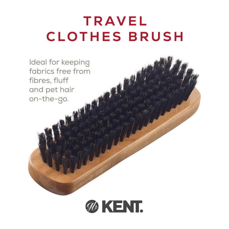 Kent CC2 Finest 100% Handcrafted Clothes Brush: Black Boar Bristle & Nylon Mix with Cherrywood Handle - Travel-Size Lint/Fuzz Remover for Cashmere, Wool, Silk; Suede Brush & Pet Hair Lint Roller