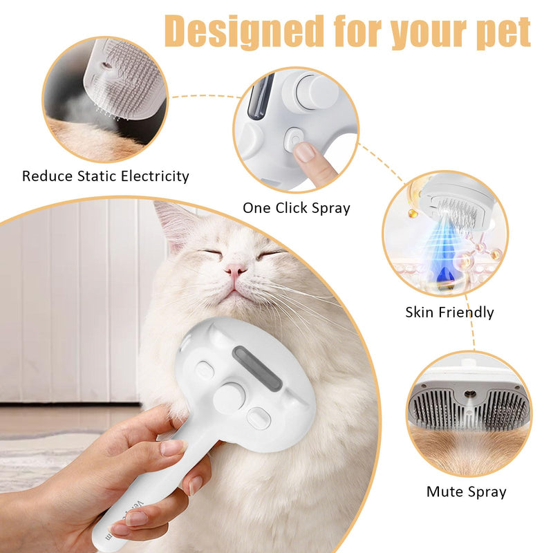 Cat Steam Brush for Shedding, Pet Steam Brush for Dog with Release Button,Anti-Static Pet Spray Hair Removal Comb,Cat Spray Comb for Long & Short Haired Pets,White White - PawsPlanet Australia
