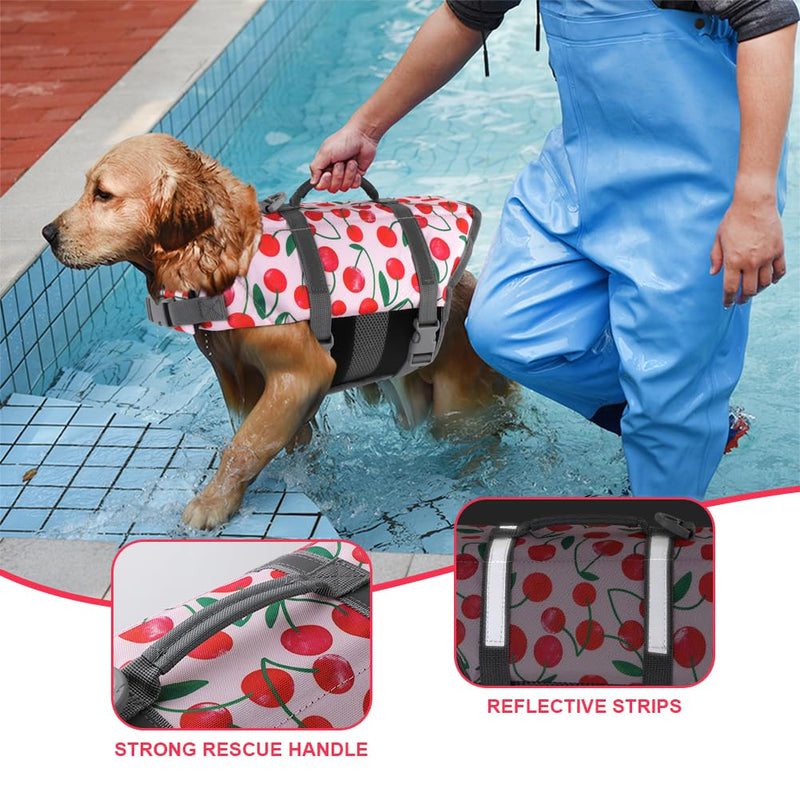 Doglay Dog Life Jacket, Dog Life Vest for Swimming Boating, Adjustable Puppy Life Jacket with Reflective Stripes, Superior Buoyancy Pet Swimming Vest for Small Medium and Large Dogs Cherry X-Small - PawsPlanet Australia