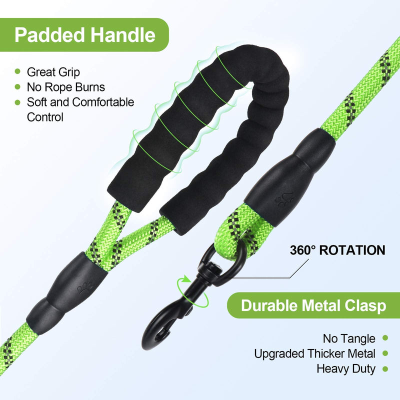 5ft 1/2in Strong Green Dog Leash - Highly Reflective Heavy Duty Rope Leash with Soft Padded Anti-Slip Handle - for 18-120 lbs Dogs 1/2" x 5 FT(18~120 lbs.) Light Green - PawsPlanet Australia