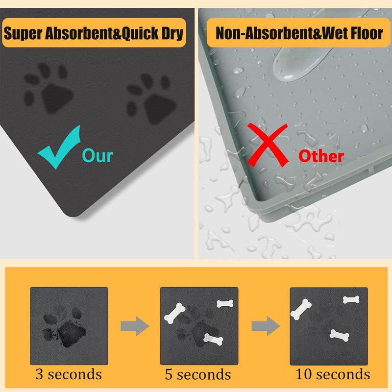 18"×30" Dog Food Mat-Absorbent Dog Mat for Food and Water, No Stains Quick Dry Cat Dog Food Bowl Mat Non Skid Dog Feeding Mat with Footprints for Messy Drinkers,Dark Grey 18"×30" Dark Gray-JY - PawsPlanet Australia