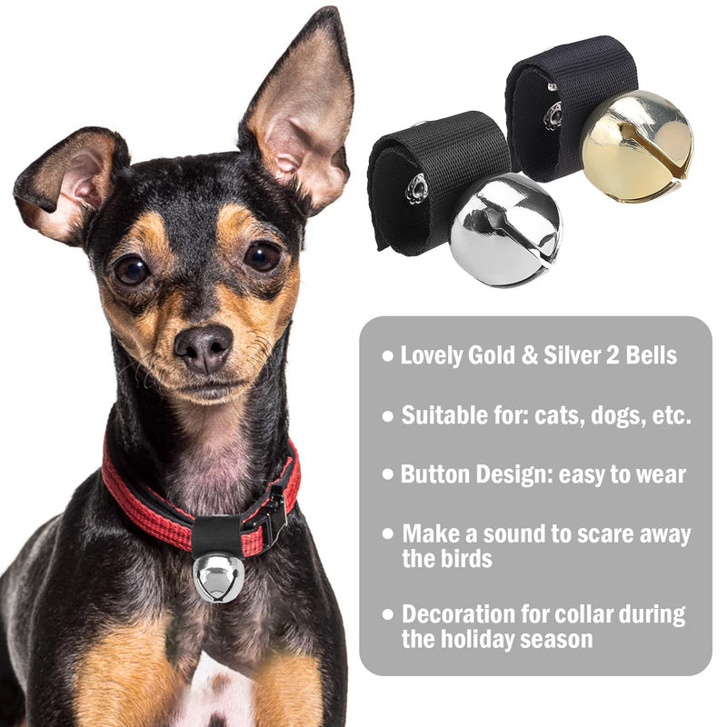 SCENEREAL Dog Collar Bell for Training, Hiking, Walking, Hunting, Pet Tracker, 2 Pack 1.0" Extra Loud Pet Bell for Save Wildlife and Birds (Bear Bell, Cow Bell) Gold | Silver for Small Medium Dogs S/M(1.0 inches) Gold/Silver