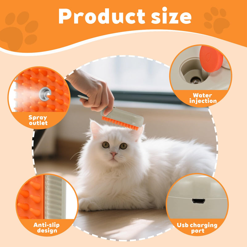 2025- New cat steam brush, 4-in-1 cat steam brush, for massaging and cleaning fallen pet hair, suitable for cats, dogs, rabbits and other pets (khaki + white) -2 pieces (white) - PawsPlanet Australia