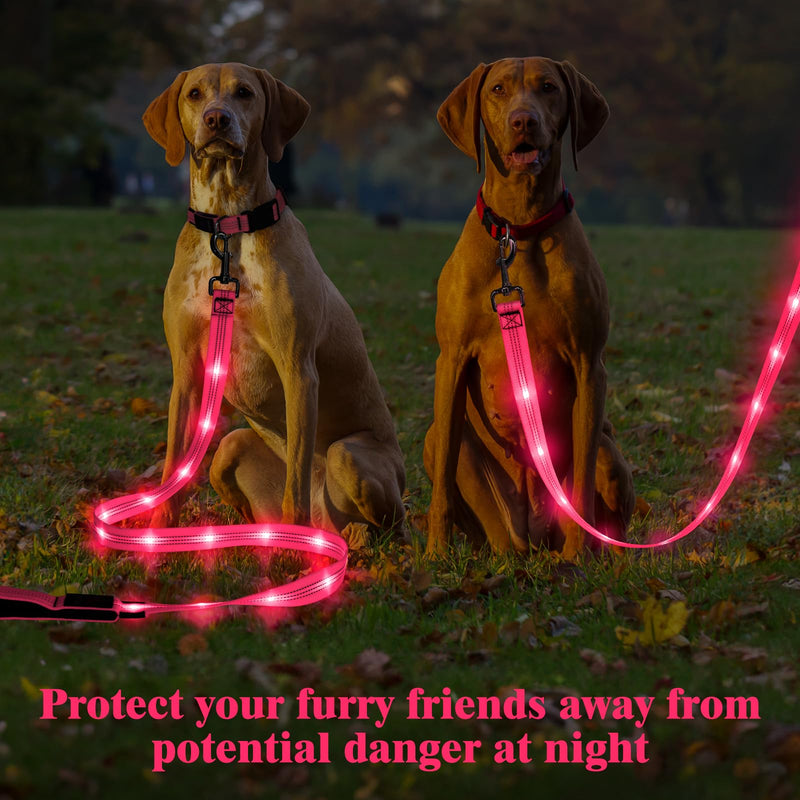 Light Up Dog Leash, 5 Ft LED Dog Lead Glowing Pet Leash with Soft Padded Handle, Safety Dog Lights for Night Walking (Pink) Pink - PawsPlanet Australia