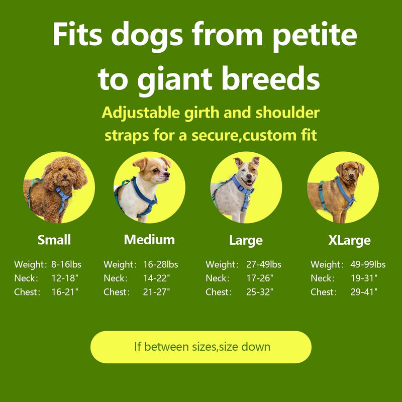Roses&Poetry Dog Harness for Large Dogs, 6 Point Adjustable Fit No Pull Harness with Handle for Control and Easy Walking, Reflective Pet Halter Harnesses（Bluegreen-L） L BlueGreen（Harness Only Without Leash） - PawsPlanet Australia