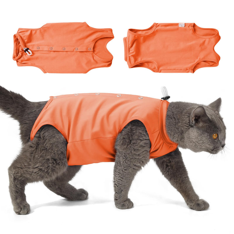 LIANZIMAU Cat Recovery Suit Female Cat Onesie After Surgery Spay Neuter Cone Alternative Breathable Post Surgery Recovery Suit Soft Cotton Adjustable Abdominal Bodysuit Kitten Healing Orange Large