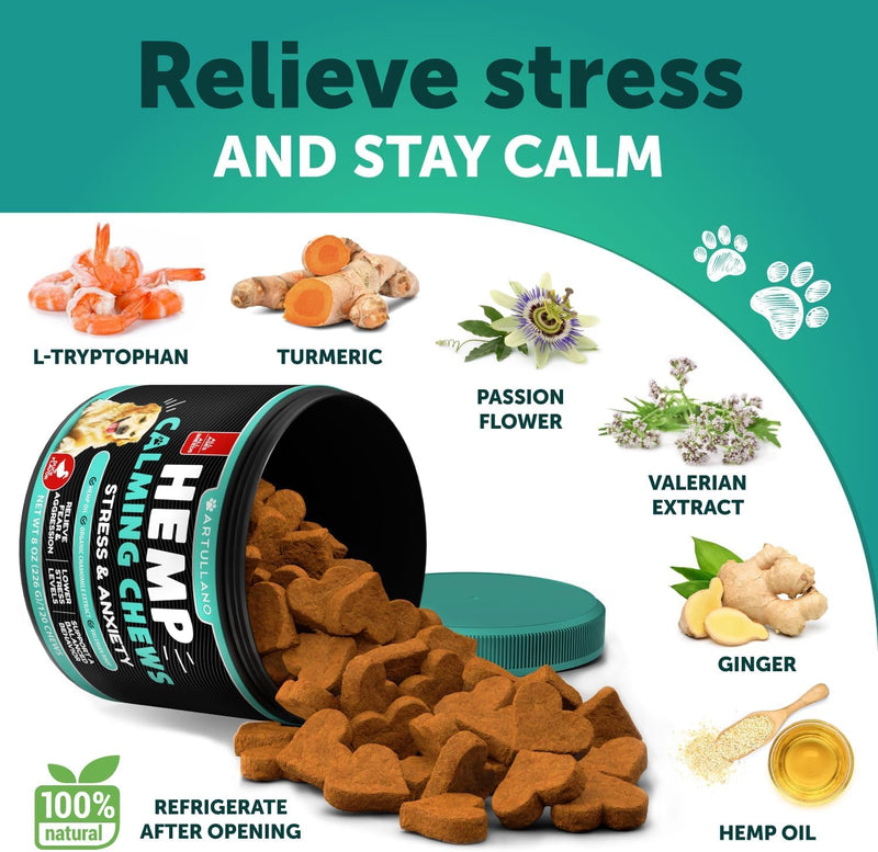 Hemp Calming Chews for Dogs - Advanced Dog Calming Chews - Anxiety Relief Treats - Dog Anxiety Relief - Health and Wellness Supplements for Dogs - Hip and Joint Support - 120 Chews Calming Hemp Chews Hemp Calming Chews