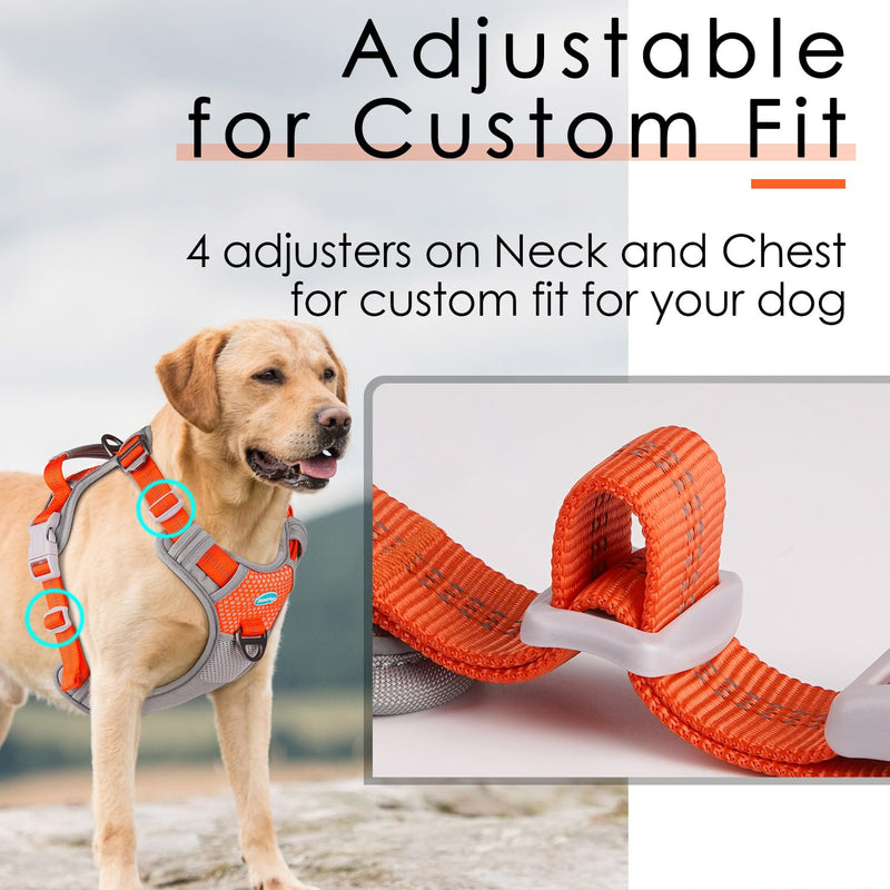 ThinkPet No Pull Harness Breathable Sport Vest with Handle-Dog Harnesses Reflective Adjustable for Medium Large Dogs Bright Orange S(Chest:14"-22") - PawsPlanet Australia