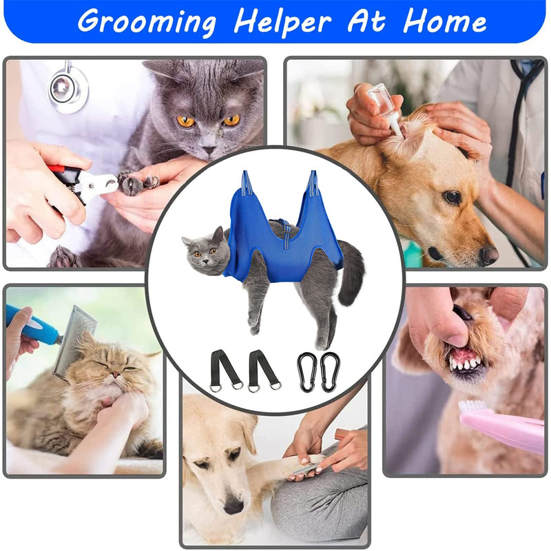 FEEGO Pet Grooming Hammock for Small Dogs & Cats, Dog Grooming Hammock, Pet Grooming Sling, Dog Grooming Harness, Pet Nail Clip Bag for Grooming, Cat Grooming Sling for Trimming Nail and Ear/Eye Care XXS (4-6) inch Blue - PawsPlanet Australia