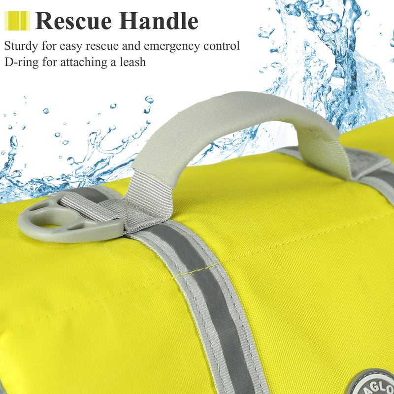 VIVAGLORY Ripstop Dog Life Jacket for Small Medium Large Dogs Boating, Dog Swimming Vest with Enhanced Buoyancy & Visibility, Yellow Grey S: 17-21 inch (Ribcage Girth) - PawsPlanet Australia