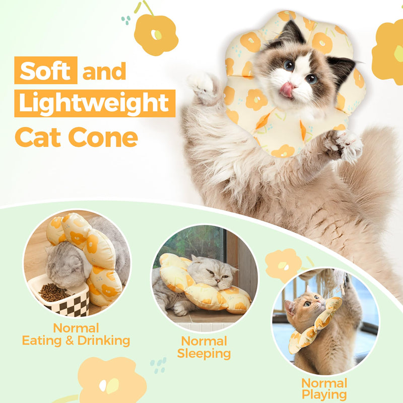 ComSaf Cat Cone Collar Soft - E Cat Collar Cones to Stop Licking After Surgery, Recovery Elizabethan Collar Cone for Cats, Soft Collar Cone for Medium Cats, Waterproof & Lightweight, Yellow Flower, M M (Neck:6.5-10 in)