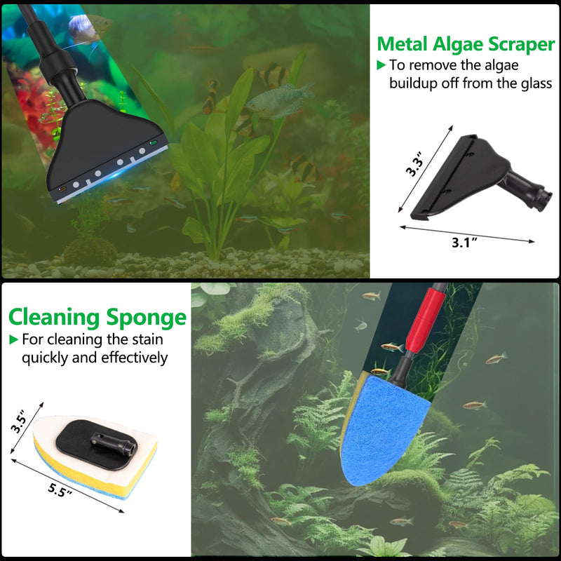 Aquarium Clean Tool 6 in 1 Fish Tank Cleaning Kit, Multi-Use Fish Tank Cleaner Brush, Algae Scraper Scrubber Pad Adjustable Long Handle Fish Tank Brush for 20-160 Gallon Acrylic & Glass Tank - PawsPlanet Australia