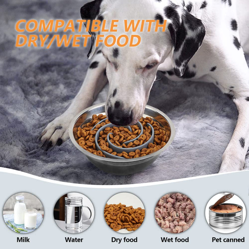 Slow Feeder Dog Bowls Insert, Animire Soft Silicone Slow Eating Dog Food Bowl for Small, Medium and Large Dogs, Compatible with Regular and Elevated Dog Bowls Grey - PawsPlanet Australia