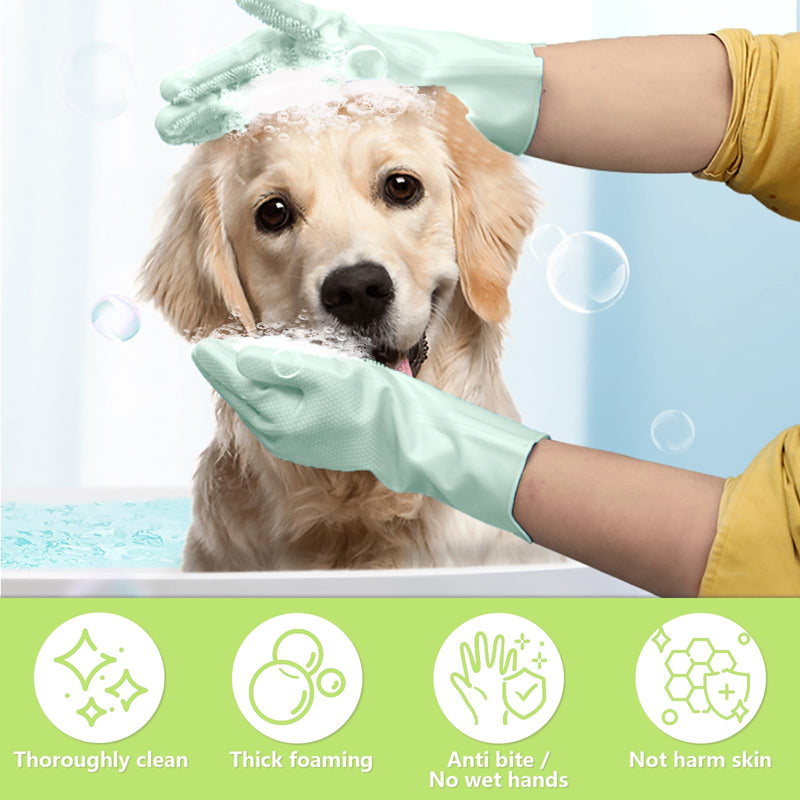 4Pcs Dog Bath Brush Set, Comfortable Long Handle Soft Grooming Brushes With Grooming Gloves Washing Gloves and Massage Brush and Finger Toothbrush, Perfect for Long Short Haired Dogs Cats Pet - PawsPlanet Australia