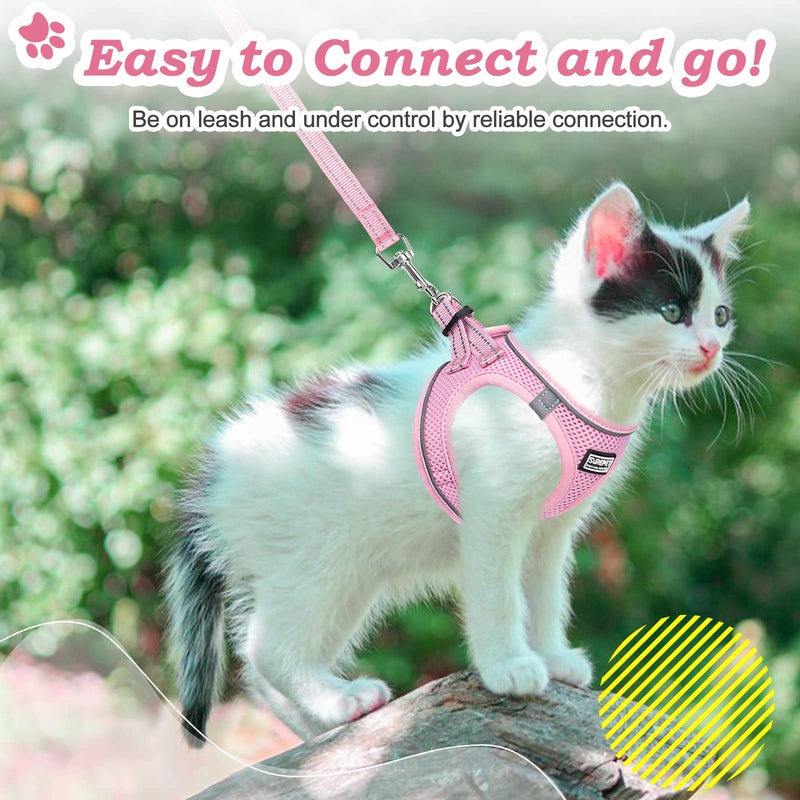 Cat Harness and Leash Escape Proof,Adjustable Soft Mesh Kitten Vest Harness for Walking Reflective Pet Harness for Cat Small Dogs Puppy (Pink, XXS) XX-Small Pink - PawsPlanet Australia