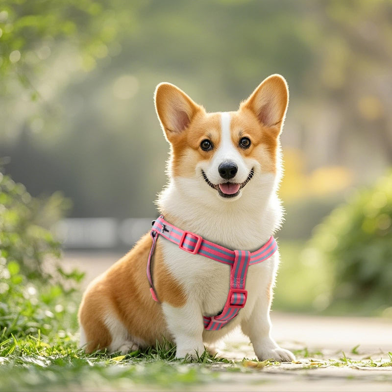 Stripe Step in Dog Harness for Small Dogs, Freedom Nylon Dog Halter Vests, Lightweight and Escape Proof Puppy Harness, Quick Fits for Small Medium and Large Dogs, Pink M - PawsPlanet Australia
