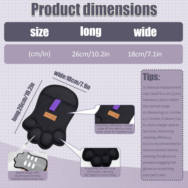 2PCS Paw Shape Pet Hair Removal Glove for Dogs & Cats, Reusable Electrostatic Lint Remover Brush for Couch, Carpet, Clothing, Bed, Car Seat, Upgraded Design（Gray） Grey