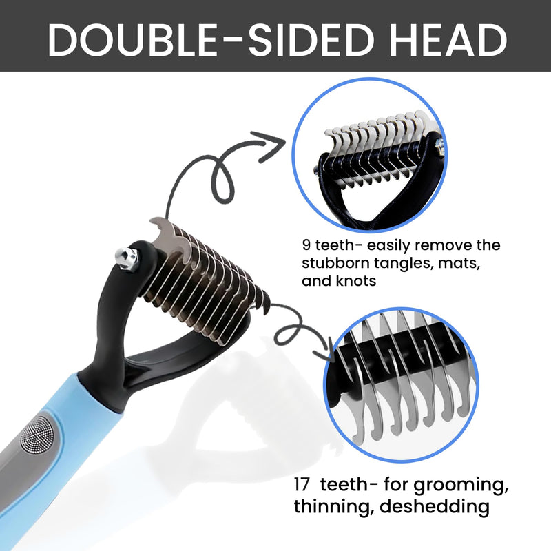 Pet Grooming Brush - Shedding Comb & Dematting Tool for Dogs & Cats, Extra Wide Undercoat Rake for Dog Grooming, Blue - PawsPlanet Australia
