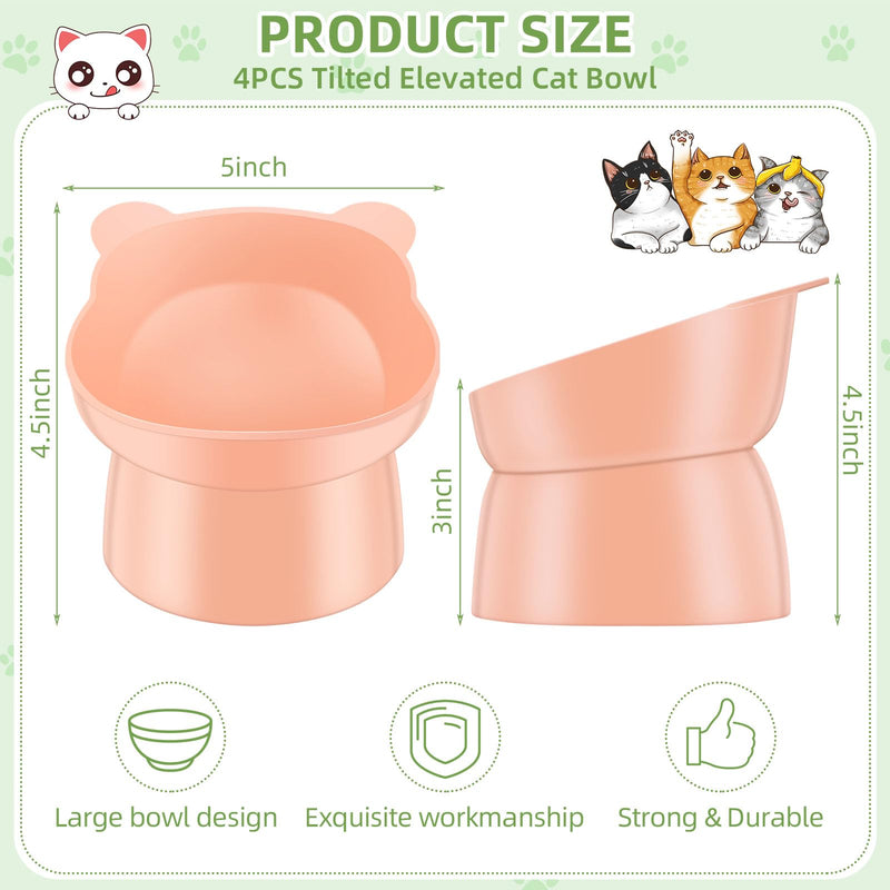 Zhehao 4 Pcs Elevated Cat Bowls Plastic Raised Cat Bowl 15 Degrees Tilted Raised Pet Food and Water Bowls Cute Anti Vomit Food Dishes Pet Feeders for Cats and Small Dogs (Bear) Bear