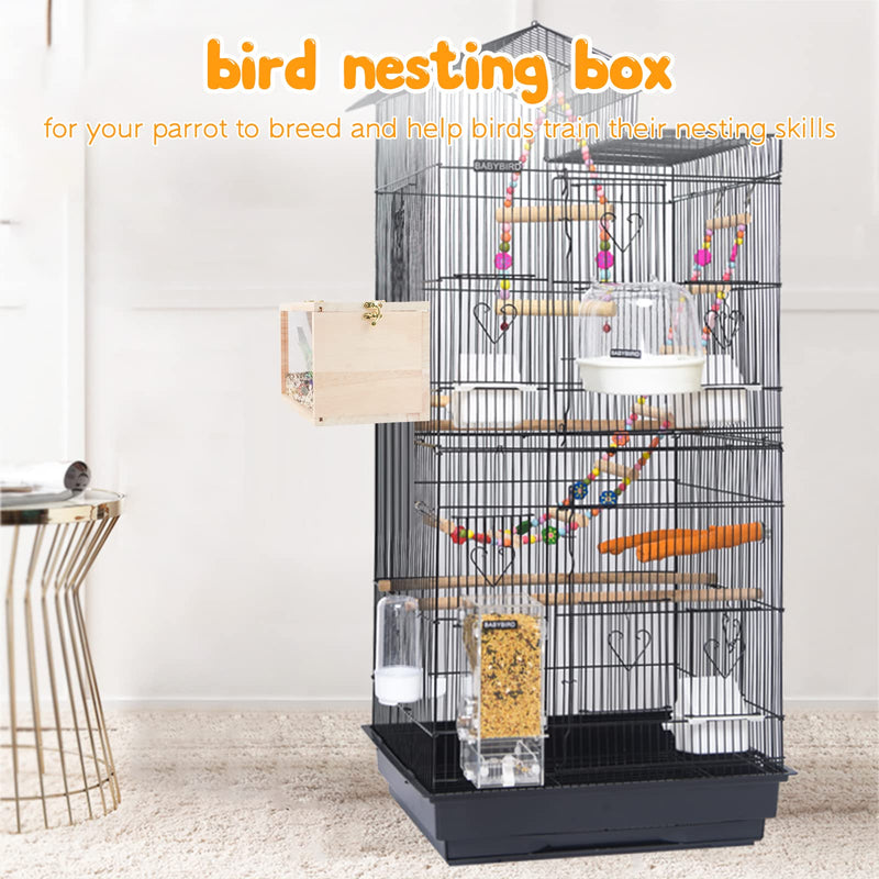 Rypet Parakeet Nesting Box Transparent Design, Thwartwise Bird Nest Breeding Box with Perch Wood Bird Cage House for Cockatiel Lovebirds Budgie Finch Parrotlets Canary M Medium Thwartwise Bird Nest Box - PawsPlanet Australia