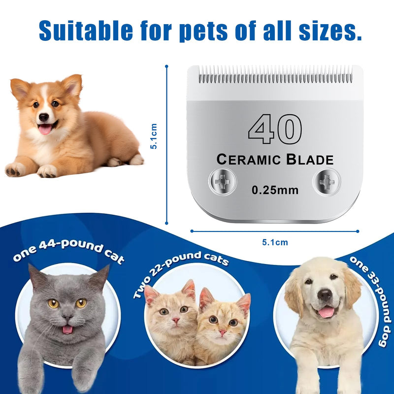 40# Detachable Pet Dog Grooming Clipper Ceramic Blade,Compatible with Andis Size 40 Cut Length 1/100"(0.25mm),Compatible with andis/wahl/Oster Dog Clippers 2PCS Silvery-6