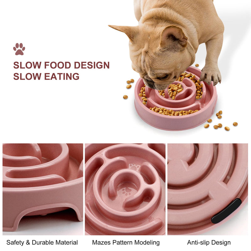 Slow Feeder Dog Bowls, Puzzle Dog Bowl with Anti-Slip, Slow Feeder & Non-Slip Design, Boredom and Anxiety Reducer, Suitable for All Breed Dogs and Cat Pink - PawsPlanet Australia