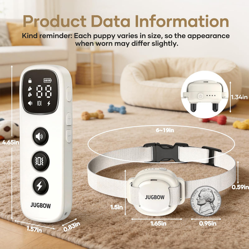Jugbow Shock Collar for Small Dogs - 4200FT Dog Training Collar with Remote for 5-30lbs Mini Small Dogs, IPX8-Waterproof Rechargeable E-Collar with Beep (1-9), Vibration(1-3), Safe Shock(0-16) White