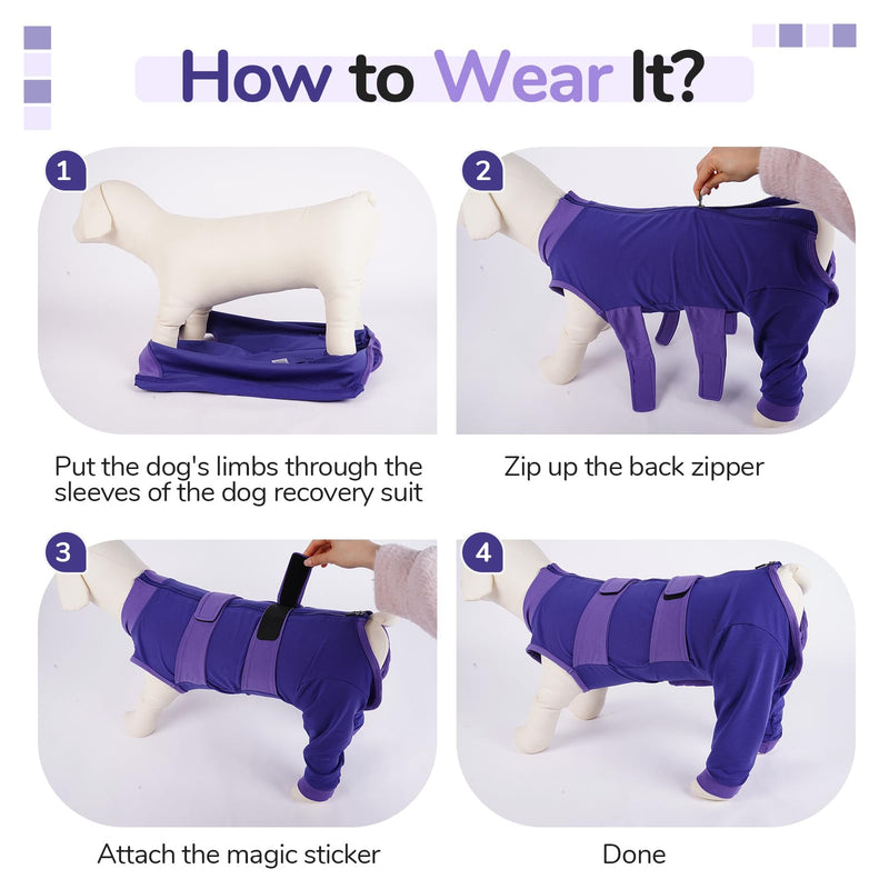Lelepet Dog Recovery Suit, Rear Leg Wound Protector for Small Dogs, E-Collar Alternative Anti-Licking Spay/Neutering Suit for Male/Female Dogs, Purple XS