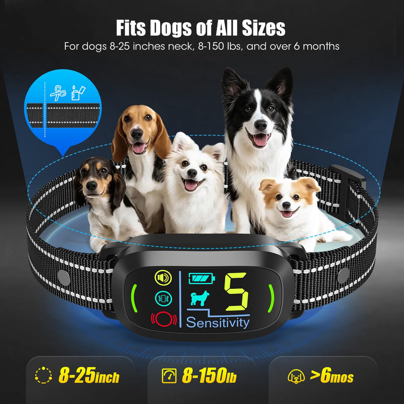 Smart AI Bark Collar for Large Medium Small Dogs, Anti Barking Device with 5 Training Modes, Exclusive Forced Bark-Stopping, Rechargeable IP67 Waterproof Bark Collar with 5 Sensitivity (Black) Black - PawsPlanet Australia
