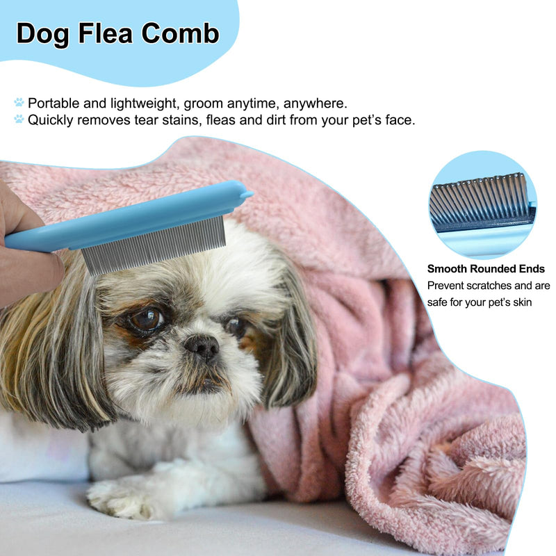 Cute Plastic Dog Comb with Stainless Steel Bristles and Furry Ears Design - Pet Grooming Tool for Removing Dirt and Tangles （Blue） Blue - PawsPlanet Australia