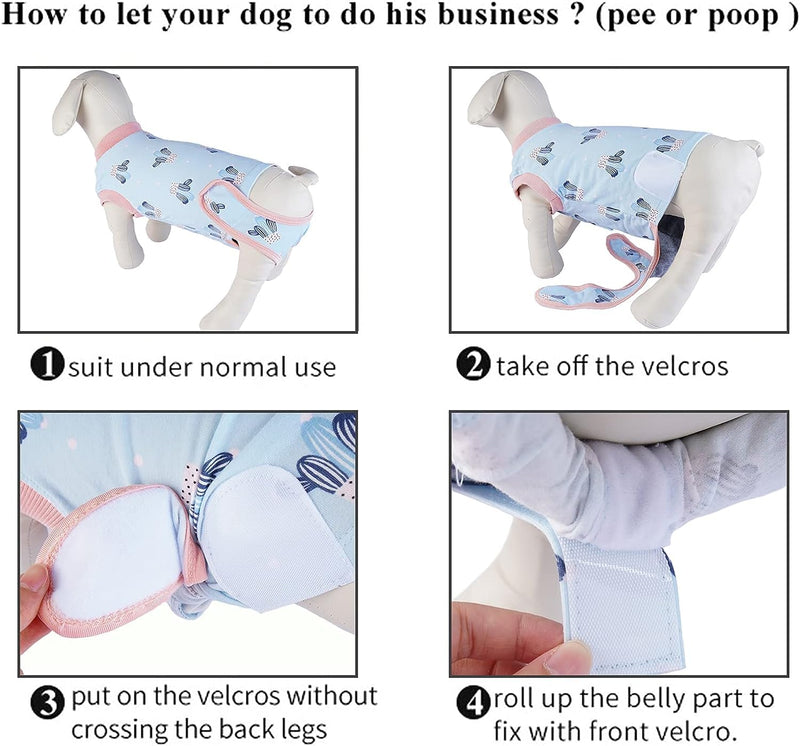 IDOMIK Dog Recovery Suit After Surgery,Breathable Dog Surgery Recovery Suit for Female Male Dogs Cats,Dog Surgical Onesie for Spay Neuter Surgery,E-Collar Cone Alternative Anti-Licking Abdominal Wound M(Chest Girth:18.90"-22.83") Blue cactus - PawsPlanet Australia