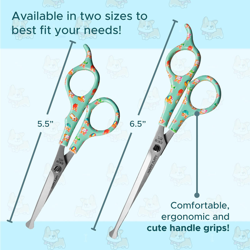 Kenchii Happy Puppy Ball Tip Shears Trimming Scissors for Dogs | Pet Grooming Puppy Essentials | Stainless Steel Grooming Scissors for Dogs | Safety Blunt Tip Scissors and Dog Grooming Tools | 5.5 In 5.5 Inch Blue - PawsPlanet Australia
