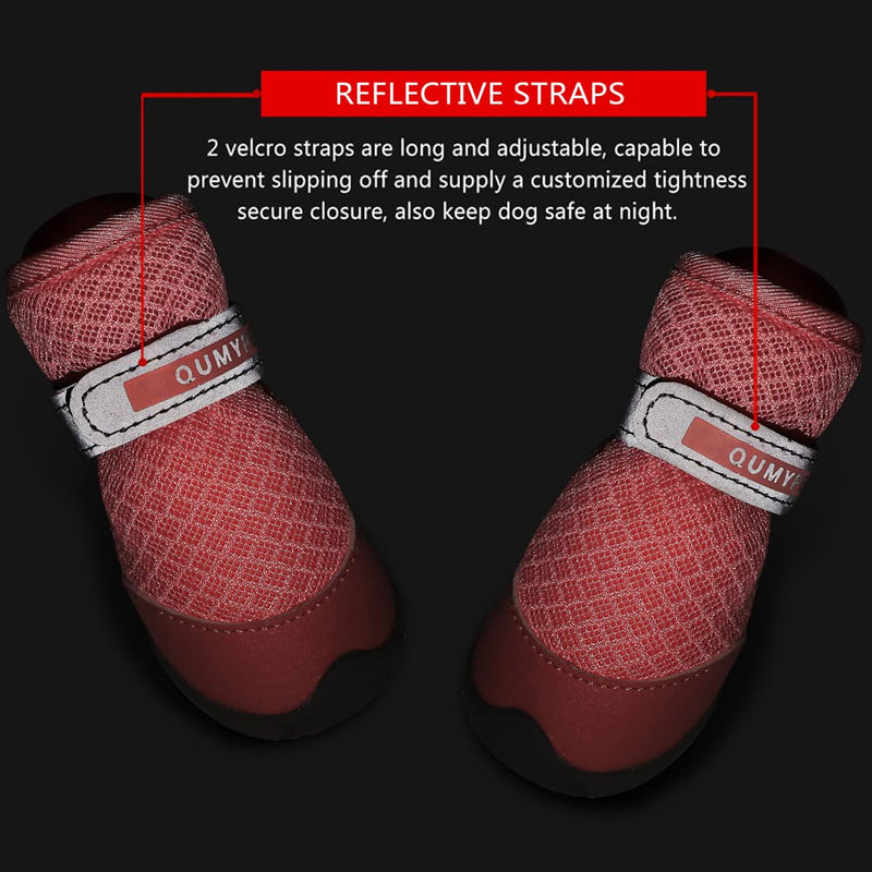 QUMY 4PCS Dog Shoes for Small Dogs, Hot Pavement Summer Puppy Dog Boots & Paw Protectors with Soft Anti-Slip Rubber Sole, Mesh Breathable Dog Booties for Hardfloors, Walking Running Pink Size 2 size 1: 1.29"x0.98"(L*W) - PawsPlanet Australia