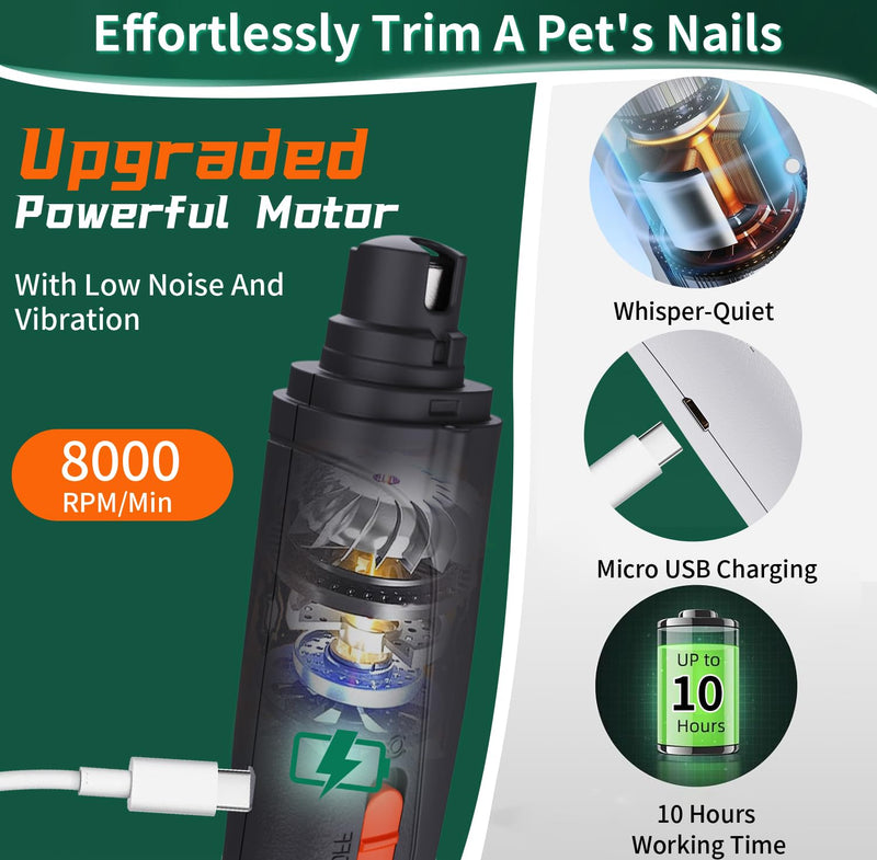 2-in-1 Dog Nail Grinder & Dog Nail Clippers Trimmers for Large Medium Small Dogs Cats Pets Claw Trimmer Quick Sensor and Safety Guard USB Rechargeable with 2 LED Lights (Black) Black - PawsPlanet Australia