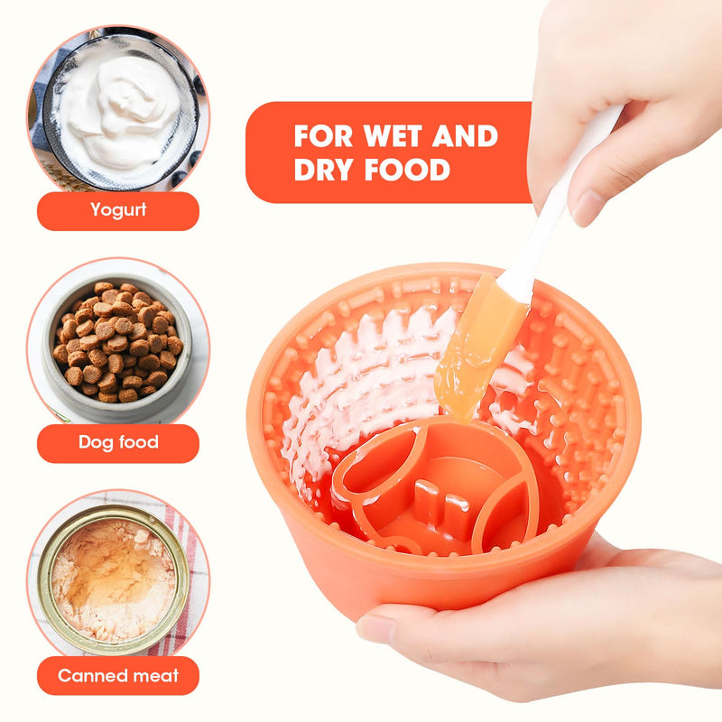 Slow Feeder Dog Bowl,Non-Slip Lick and Freeze Bowl for Dogs,Long Lasting Silicone Licking Mat for All Dog Sizes,Anti-Chocking and Reduce Anxiety(Orange) Orange - PawsPlanet Australia