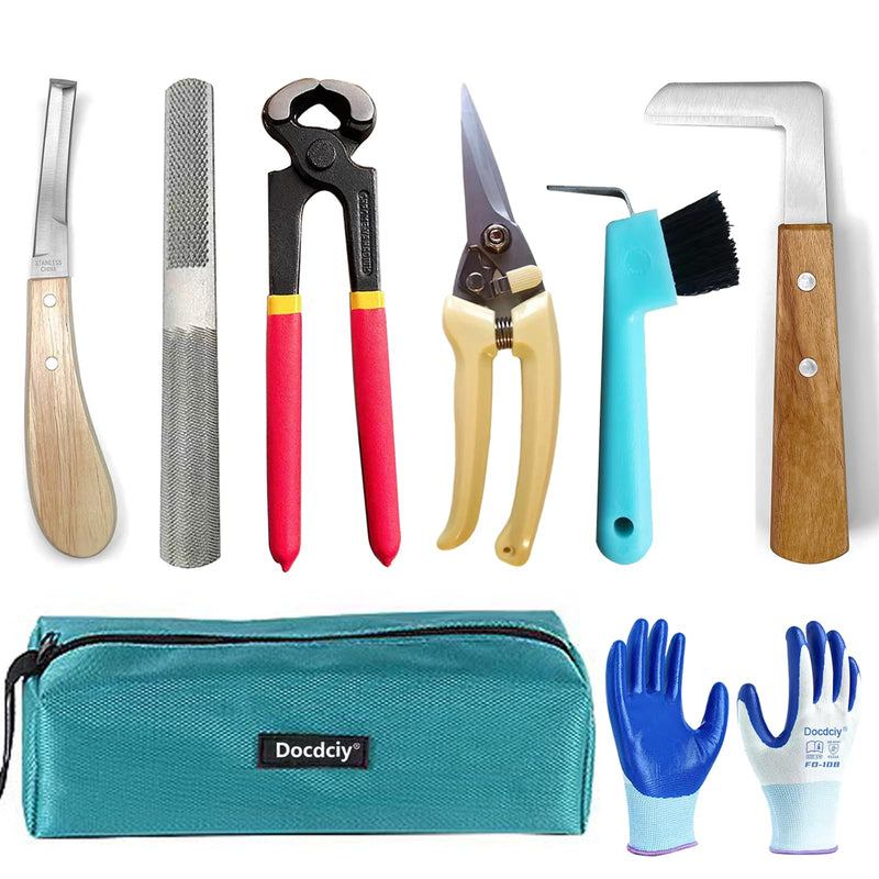Farrier Tools, 8 Inch Farrier Tool Kits (8 Piece) Goat Hoof Trimmers Mini Rasp Hoof File Goat Pig Equine Metal Shears Professional Farriers Hoof Nipper Cutter Handle Knife Goat Supplies