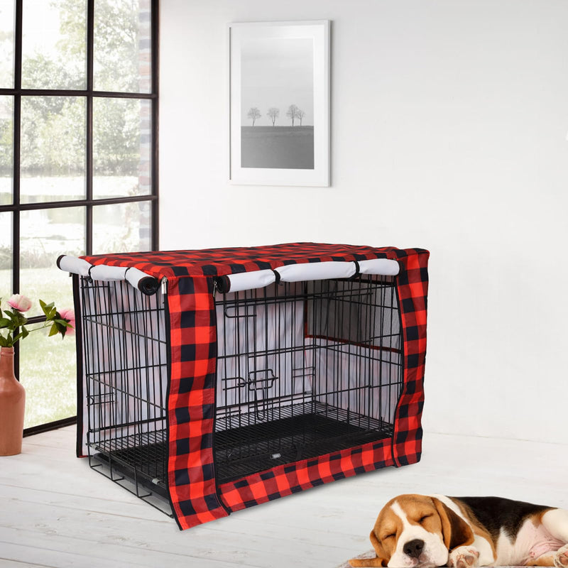 Dog Crate Covers,Cover Fits 48" Kennel Indoor,Polyester Pet Kennel Covers,Breathable Mesh Windows,Repels Oils and Stain,Washable Cover Universal Fit for Standard Metal Crate-Red Plaid 48"L x 30"W x 32"H