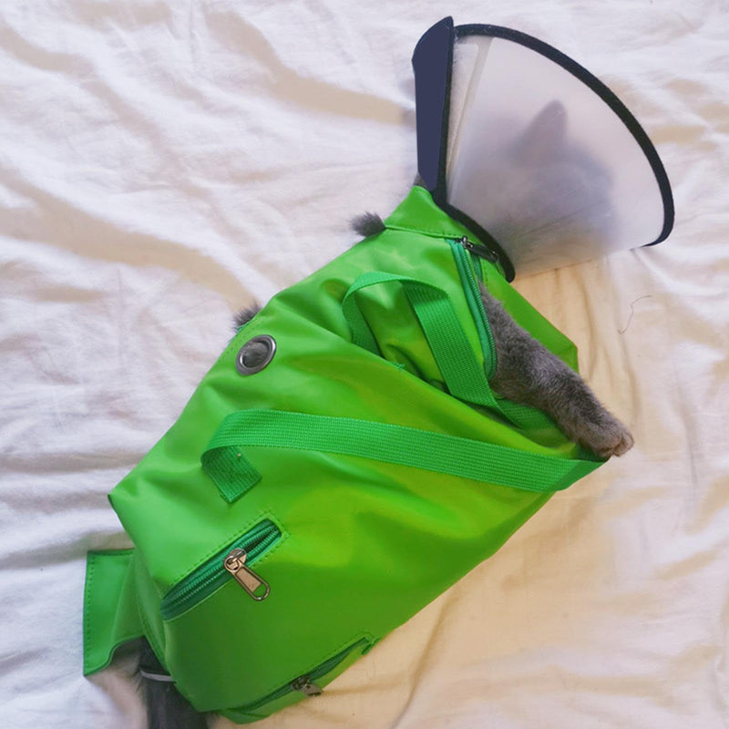 Soft cat carrier bag for cat grooming, claw care, claw removal, scratch protection, cleaning, showering, leg protection, pet supplies, transport, bathing, claw care, green, S