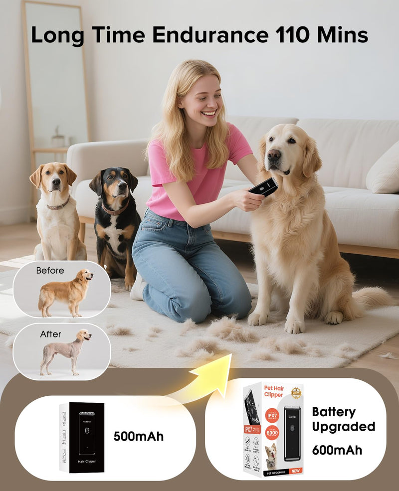 Upgrade Home Professional Dog Grooming Kit Clipper for Matted & Long Hair, Cordless Pet Shaver Low Noise USB Rechargeable for Cats, Small&Medium Dogs, Handy Pet Hair Grooming Trimmer, Black Rk005-black - PawsPlanet Australia