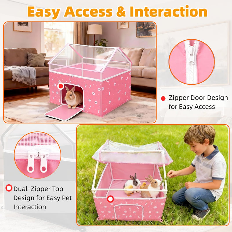 Cat Playpen, Puppy Playpen Small Dog Pet Crate Tent Cage Indoor & Outdoor, Cat House Enclosure Kennel Dogs/Cats/Rabbits/Hamster (Pink) Pink