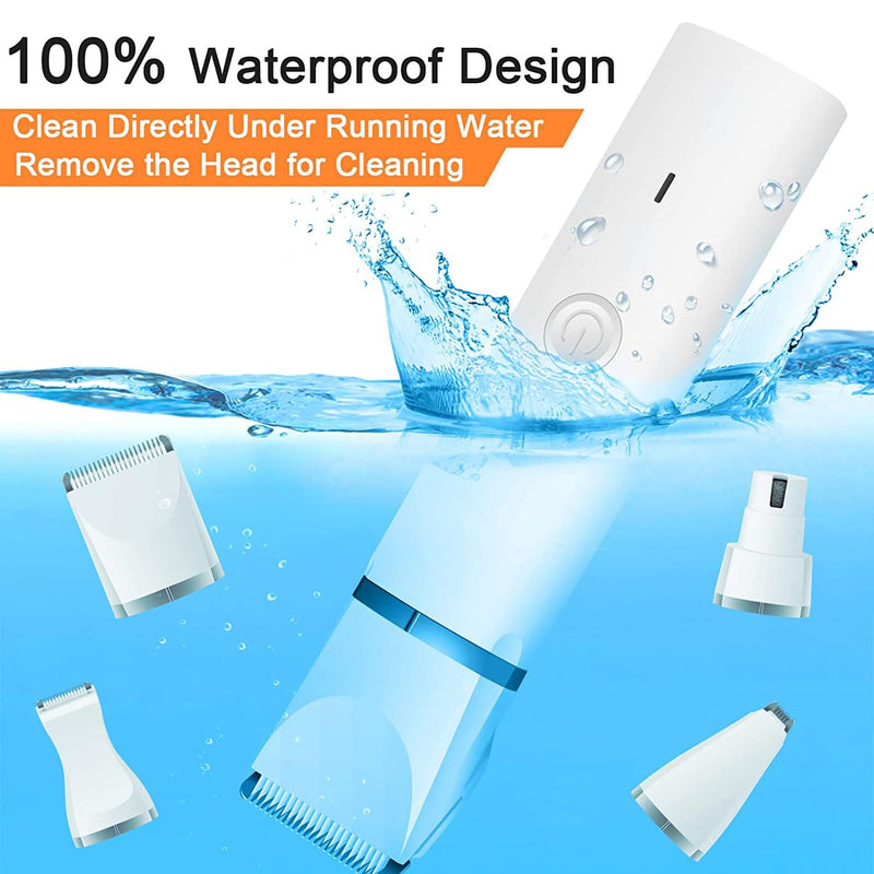 Dog Clippers Grooming Kit Hair Clipper-Low Noise Paw Trimmer- Rechargeable - Cordless Quiet Nail Grinder Shaver for Cats and Other Pets White