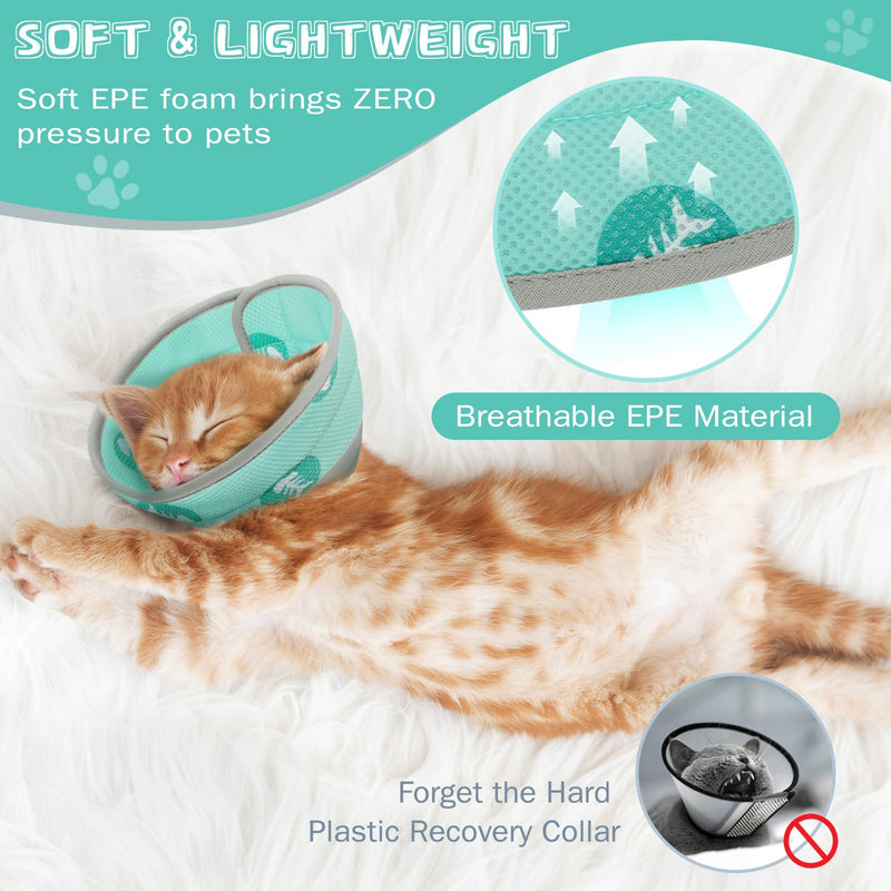 Cat Cone Collar Soft to Stop Licking After Surgery Cat Recovery Collar for Small Large Cats Adjustable Elizabethan Collar Green S(Neck 5"-9") - PawsPlanet Australia