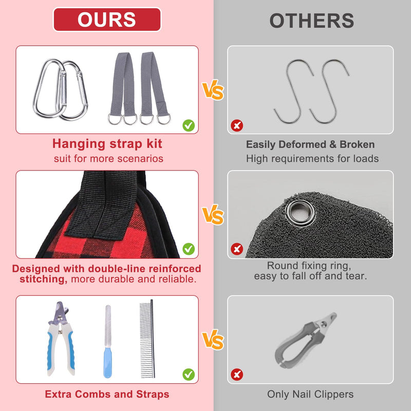 BEAUTYZOO Dog Grooming Hammock Harness for Nail Trimming - Adjustable Pet Restraint Sling for Small Medium Large Dogs/Cats -Secure Hanging Holder for Nail Clipping & Grooming (Christmas Buffalo Plaid) XS (Leg Spacing: 6-9.5" / Max W: 15lbs) Buffalo Red - PawsPlanet Australia